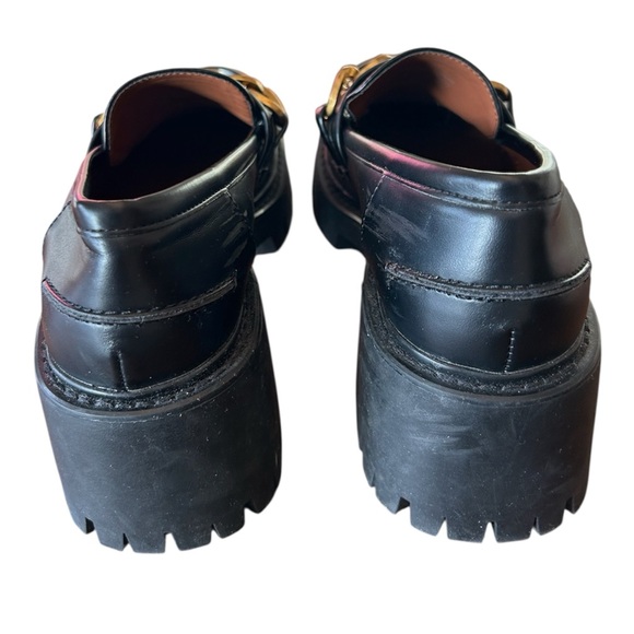 ZARA Gold Chain Detail Lug Sole Heeled Loafers EU38 Black Academia Preppy Grunge - Picture 6 of 9
